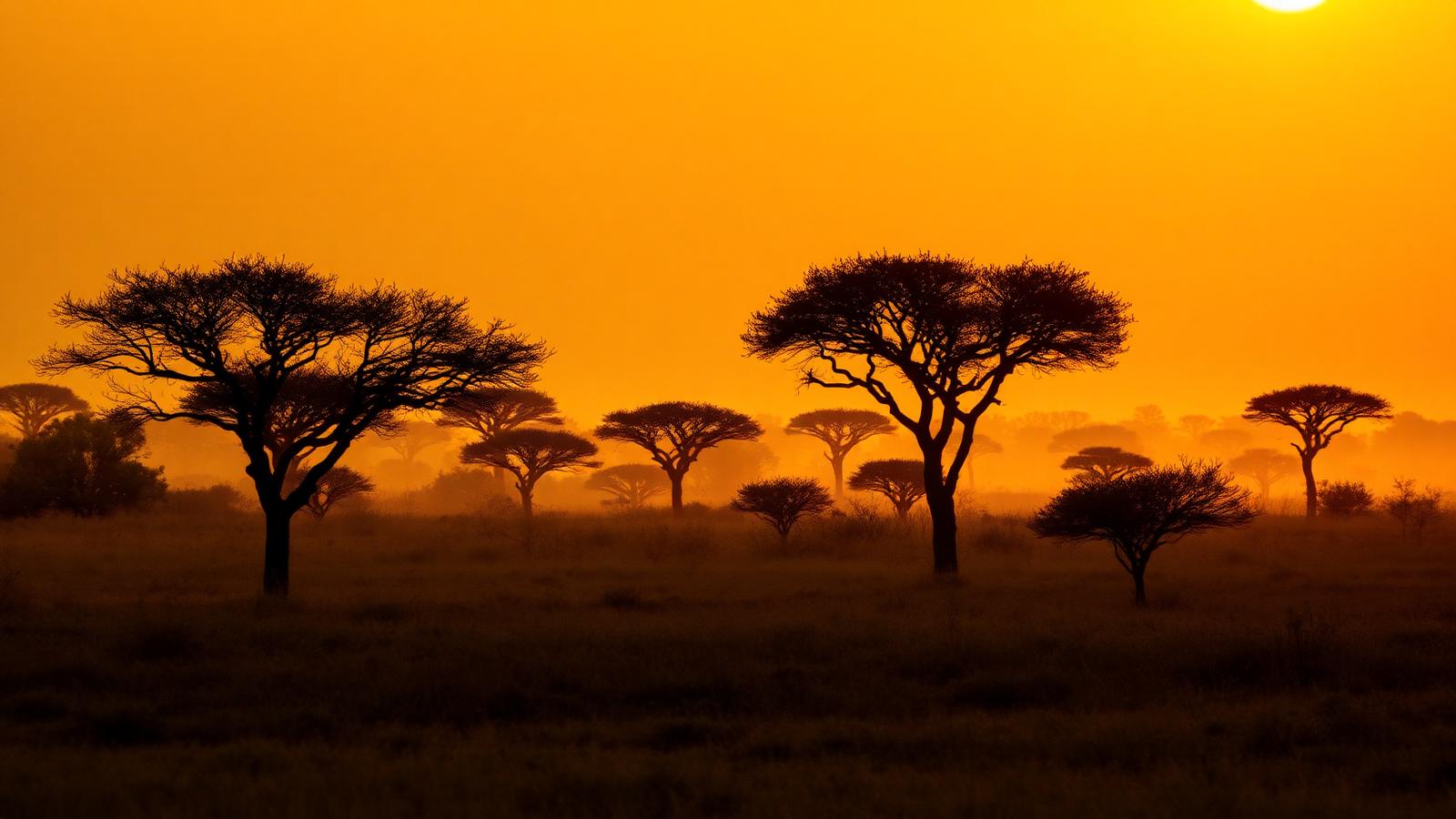 South Sudanese savannah at sunset